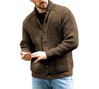 Runcati Men's Chunky Knit Cardigan Casual Shawl Collar Long Sleeve Button Down Knitted Jumper Tops, brown, M