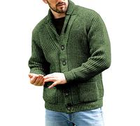 Runcati Men's Chunky Knit Cardigan Casual Shawl Collar Long Sleeve Button Down Knitted Jumper Tops, Green, XXL