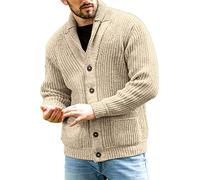 Runcati Men's Chunky Knit Cardigan Casual Shawl Collar Long Sleeve Button Down Knitted Jumper Tops, khaki, XL