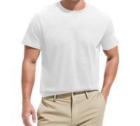 Runcati Mens Crewneck T Shirts Short Sleeve Cotton Basic Tees,White,XL