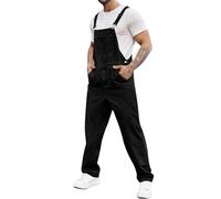 Runcati Men's Denim Bib Overall Jean Romper Trousers Adjustable Strap Workwear Slim Fit Jumpsuit, Black, XL