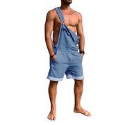Runcati Men's Denim Overall Shorts Summer Workwear Adjustable Jumpsuit Casual Jeans Short Rompers Loose Fit, blue, XL