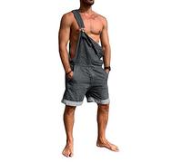 Runcati Men's Denim Overall Shorts Summer Workwear Adjustable Jumpsuit Casual Jeans Short Rompers Loose Fit, gray, XXL