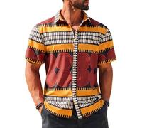 Runcati Mens Floral Shirts African Traditional Pattern Short Sleeve Button Down Dashiki Shirt Casual Vintage Hippie Tops, Yellow, Medium