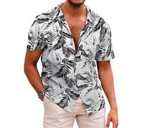 Runcati Mens Hawaiian Shirt Short Sleeve Summer Flower Shirt Regular Fit Beach Holiday Shirts Casual Button Down Tops White XL