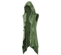 Runcati Mens Hooded Cardigan Sleeveless Ruffle Shawl Collar Open Front Knit Drape Robe, Army Green, L