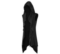 Runcati Mens Hooded Cardigan Sleeveless Ruffle Shawl Collar Open Front Knit Drape Robe, Black, L