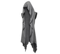Runcati Mens Hooded Cardigan Sleeveless Ruffle Shawl Collar Open Front Knit Drape Robe, Dark Grey, X-Large