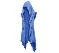 Runcati Mens Hooded Cardigan Sleeveless Ruffle Shawl Collar Open Front Knit Drape Robe, Navy Blue, L
