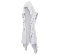 Runcati Mens Hooded Cardigan Sleeveless Ruffle Shawl Collar Open Front Knit Drape Robe, White, L