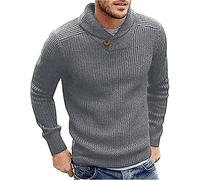 Runcati Mens Jumper Shawl Collar Fine Knit Pullover Winter Elegant Sweater Regular Fit Knitwear Tops, Grey, M