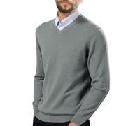 Runcati Mens Jumper V-Neck Knitted Plain Sweater Winter Knitwear Casual Long Sleeve Business Basic Pullover, Grey, M