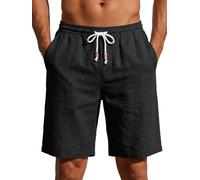 Runcati Men's Lightweight Linen Shorts Plain Cotton Summer Shorts Chino Sports Beach Casual Trousers with Elastic Waist and Pockets, Beige, XXL