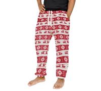 Runcati Men's Long Fleece Warm Christmas Reindeer Trousers Leisure Trousers with Pockets and Drawstring Lounge Pyjama Bottoms, pink, L