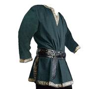 Runcati Men's Medieval Costume Renaissance Pirate Halloween Viking Tunic Knight Cosplay Warrior LARP Shirts, Army Green, XL