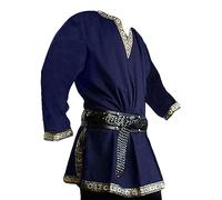 Runcati Men's Medieval Costume Renaissance Pirate Halloween Viking Tunic Knight Cosplay Warrior LARP Shirts, darkblue, L