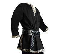 Runcati Men's Medieval Costume Renaissance Pirate Halloween Viking Tunic Knight Cosplay Warrior LARP Shirts, black, M