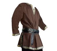 Runcati Men's Medieval Costume Renaissance Pirate Halloween Viking Tunic Knight Cosplay Warrior LARP Shirts, brown, XL