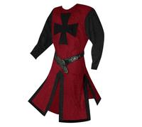 Runcati Mens Medieval Crusader Knights Tunic Renaissance Warrior Templar Cosplay Costumes Tops, Wine Red, XX-L