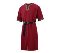 Runcati Mens Medieval Pirate Costume Tunic Renaissance Knight Warrior Viking LARP Halloween Tops, A-dark Red, XL