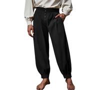 Runcati Mens Medieval Pirate Pants Renaissance Viking Knicker Colonial Halloween Cotton Gothic Costume Trousers, Black, Large