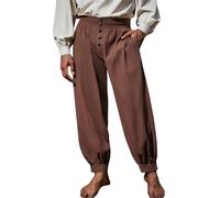 Runcati Mens Medieval Pirate Pants Renaissance Viking Knicker Colonial Halloween Cotton Gothic Costume Trousers, Brown, Large