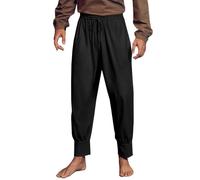 Runcati Men's Medieval Trousers Cotton Renaissance Pirate Trousers with Drawstring Plain Baggy Summer Trousers Loose Fit Cosplay Costume