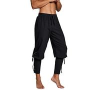 Runcati Men's Pirate Trousers Medieval Trousers Cosplay Costume Lace-up Trousers Renaissance Viking Steampunk Leisure Trousers, black, M