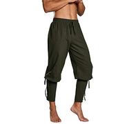 Runcati Men's Pirate Trousers Medieval Trousers Cosplay Costume Lace-up Trousers Renaissance Viking Steampunk Leisure Trousers, Green, XL