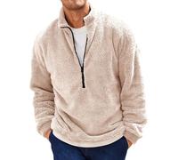 Runcati Men's Plush Pullover 1/4 Zip Teddy-Fleece Sweatshirt Fuzzy Sherpa Tops Lightweight Casual Basic Pullover Tops Autumn Winter, apricot, L