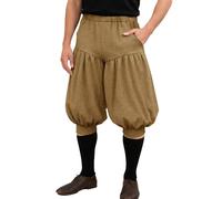 Runcati Mens Renaissance Medieval Pirate Shorts Colonial Pilgrim Viking Cotton Knicker Pants Halloween Costume Breeches, Camel, XXL