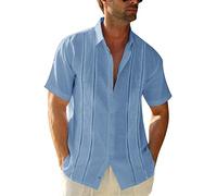 Runcati Mens Short Sleeve Guayabera Shirts Linen Cotton Button Down Mexican Embroidered Cuban Wedding Shirt Summer Beach Tops, 04 Blue, 3XL