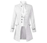 Runcati Men's Steampunk Tailcoat Tuxedo Victorian Renaissance Pirate Viking Costume Gothic Frock Coat Men Medieval Jacket, White, XL