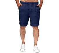 Runcati - Pantaloncini da Uomo in lino, Bermuda, Corti, con Elastico in vita, per il Tempo Libero, con 2 Tasche, Blu Scuro, XXL