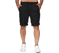 Runcati - Pantaloncini da Uomo in lino, Bermuda, Corti, con Elastico in vita, per il Tempo Libero, con 2 Tasche, Nero, XXL