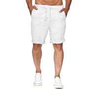Runcati - Pantaloncini da Uomo in lino, Bermuda, Corti, con Elastico in vita, per il Tempo Libero, con 2 Tasche, Bianco, L