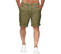 Runcati - Pantaloncini da Uomo in lino, Bermuda, Corti, con Elastico in vita, per il Tempo Libero, con 2 Tasche, Verde, M