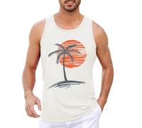 Runcati Printed Tank Top Men's Sleeveless Sports Muscle Shirt Fitness Gym Training Undershirt Cotton Breathable Bodybuilding Shirt, White, L
