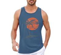 Runcati Printed Tank Top Men's Sleeveless Sports Muscle Shirt Fitness Gym Training Undershirt Cotton Breathable Bodybuilding Shirt, blue, L