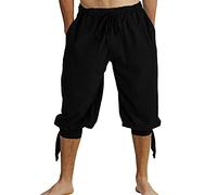 Runcati Shorts Men's Harem Trousers with Lacing Viking Summer Trousers Pirate Medieval Costume Leisure Beach Shorts, black, M