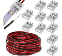 RUNCCI-YUN 10 Pack led Light Strips Connectors 8mm 2 Pin Solderless Transparent 5V 12V 24V LED Tape Light Connectors with 32.81FT 22AWG Cable