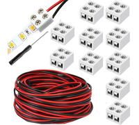 RUNCCI-YUN 10 Pack led Light Strips Connectors 8mm 2 Pin Solderless White 5V 12V 24V LED Tape Light Connectors with 16.4FT 22AWG Cable
