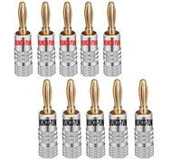 RUNCCI-YUN 10 Pcs 24K Gold-plating Speaker Banana Plugs Audio Jack Connector forconnection to speakers, amplifiers, A/V receivers, power amplifiers & stereo systems (5 Black and 5 Red)