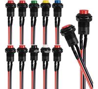 RUNCCI-YUN 10pcs 12mm Round Push Button Switch - SPST Self-Locking, Latching, 6 Colors, Pre-soldered Wires, 12V
