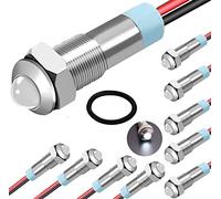 RUNCCI-YUN 10pcs 6mm 1/4" 12-24V Waterproof LED Metal Indicator Light,LED Warning Light Panel Mount Indicator Power Indicator Dash Light, for Car Truck Boat (white)