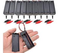 RUNCCI-YUN 10Pcs AA 1.5V Battery Holder Case Plastic Battery Storage Box with ON/OFF Switch Case Cover Wire Leads+10 Crocodile clips