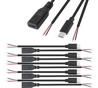 RUNCCI-YUN 10PCS Male/Female USB Type-C Pigtail Cable Extension Power Cable Solderable 22AWG 5V 3A USB-C Male/Female to 2 Pin Bare Wire Open End Connector for DIY LED Strips (25cm)