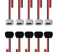 RUNCCI-YUN 10PCS USB C Type-C Female Chassis 2Pin Soldering Jack Waterproof USB C Pigtail Cable Extension Power Cable Micro USB Type C Panel Mount Connector with Card Buckle (black white)