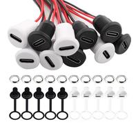 RUNCCI-YUN 10PCS USB Type-C Soldering Panel Mount Socket 2Pin USB C DIY Pigtail Bare Wire Power Cable, with Dust Covers and Nutswith PD Function 150mm 24 AWG Wire （Black White）