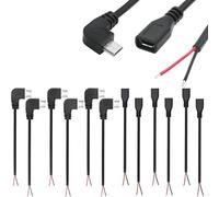 RUNCCI-YUN 12 Pieces Micro USB Pigtail Cable 5 V / 2 A 90 Degree USB 2.0 Power Blank Cable 22 AWG USB 2.0 Plug Socket 2-Pin Soldering DIY Pigtail Cable for USB Devices Repair DIY Cable (30 cm)